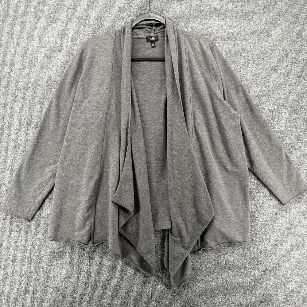Talbots Cardigan Womens 2XP Gray Open Front Casual Lounge Comfy Layering